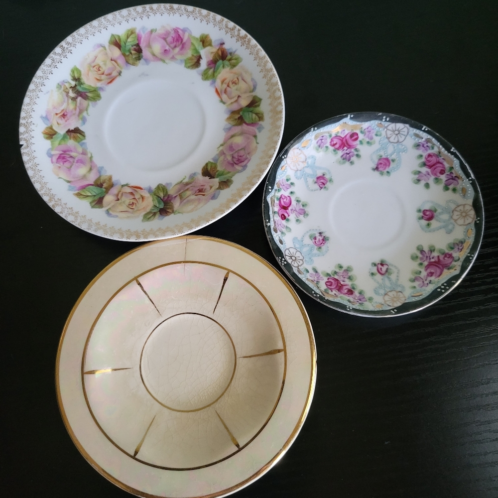 3 Vintage Small China Tea Saucers